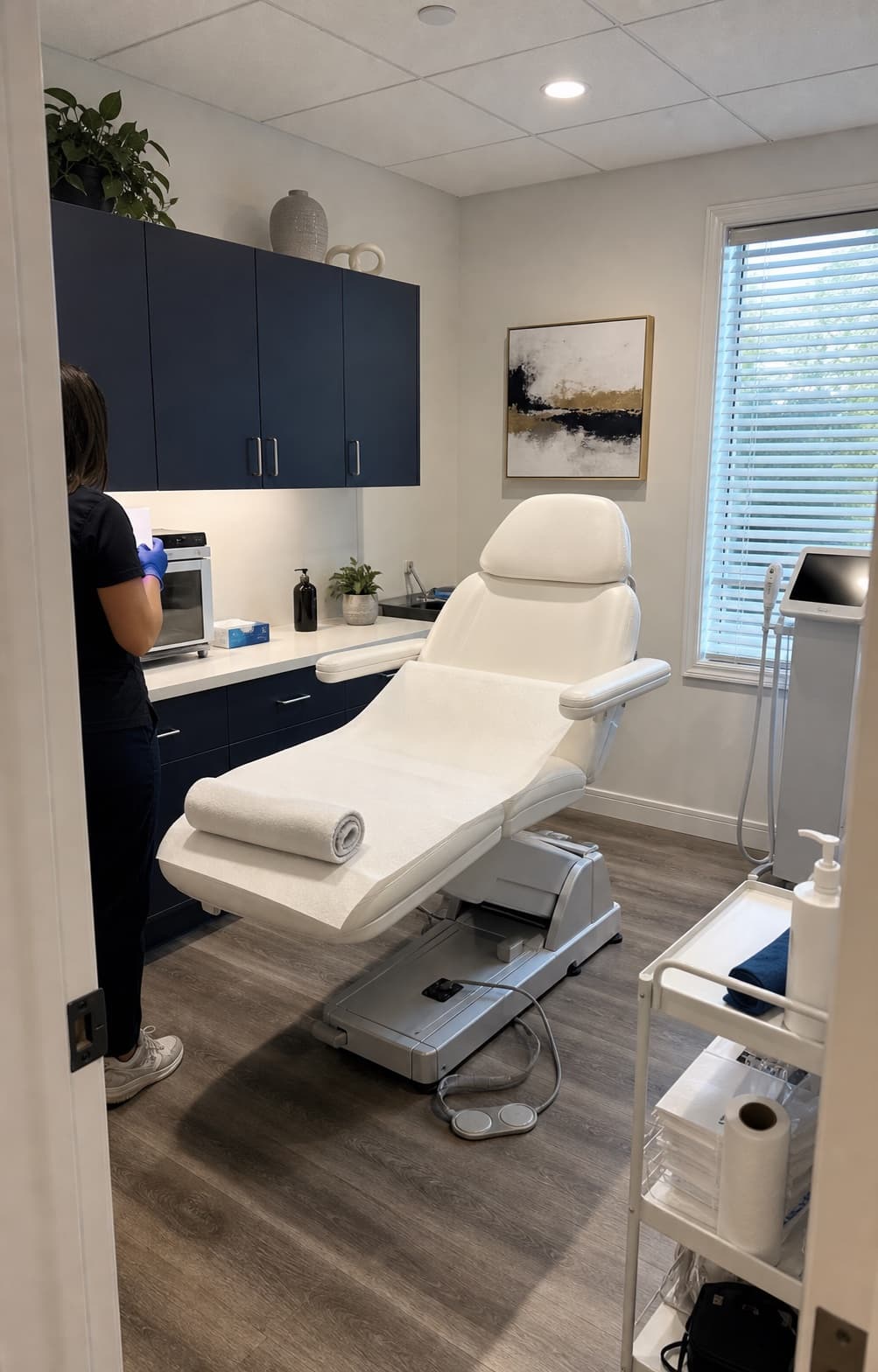 Prepared medspa treatment chair for wellness services
