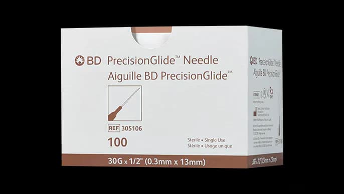BD PrecisionGlide Needle — 30G × 1/2 in, 100 per box